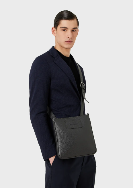 bărbați R802G1986 geantă de umăr din piele plată Armani gri închis