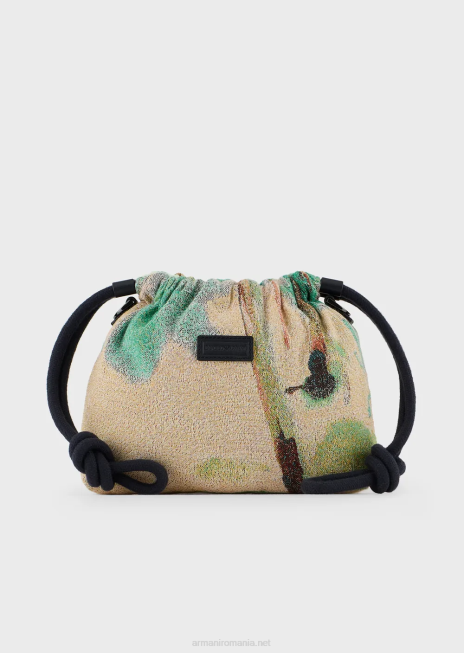 bărbați R802G1987 geantă reversibilă mini din nailon cu imprimeu palmier Armani