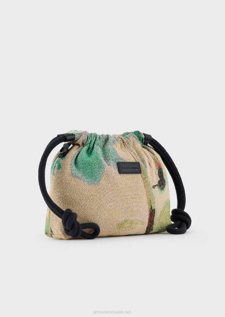 bărbați R802G1987 geantă reversibilă mini din nailon cu imprimeu palmier Armani