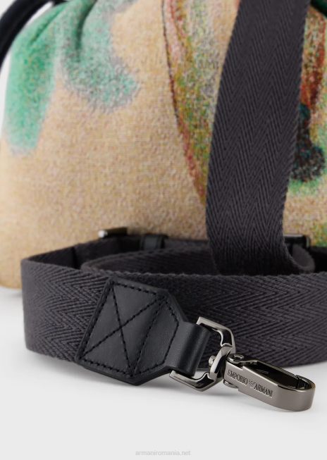 bărbați R802G1987 geantă reversibilă mini din nailon cu imprimeu palmier Armani