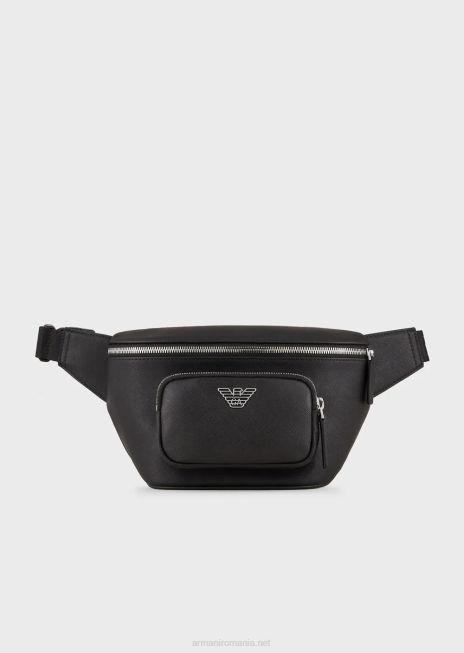 bărbați R802G1966 Geantă de curea din piele regenerată cu pate de vultur Armani negru