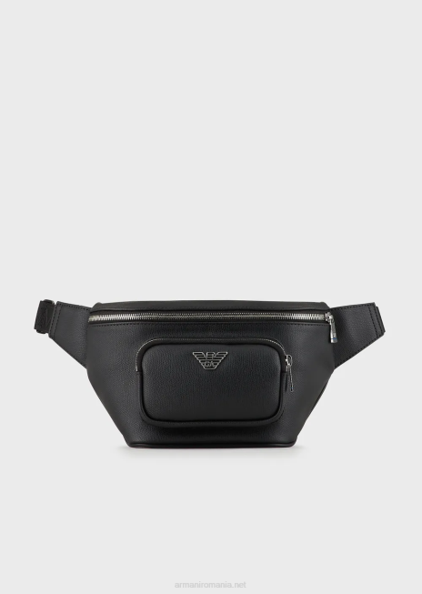 bărbați R802G1967 geantă de curea cu placă de vultur Armani negru