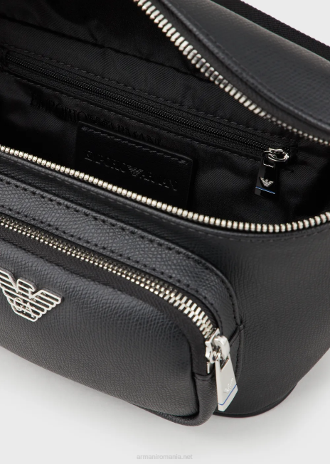 bărbați R802G1967 geantă de curea cu placă de vultur Armani negru