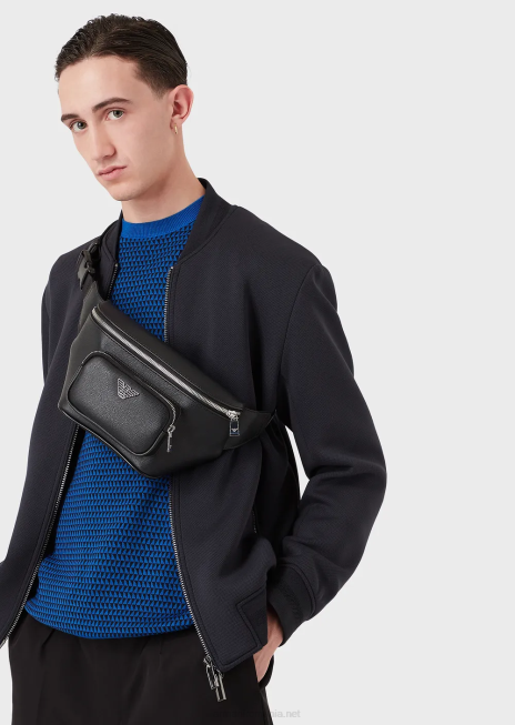 bărbați R802G1967 geantă de curea cu placă de vultur Armani negru