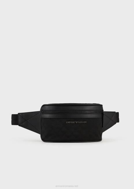 bărbați R802G1971 geantă de curea din nailon cu vultur jacquard peste tot Armani negru