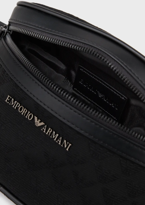 bărbați R802G1971 geantă de curea din nailon cu vultur jacquard peste tot Armani negru