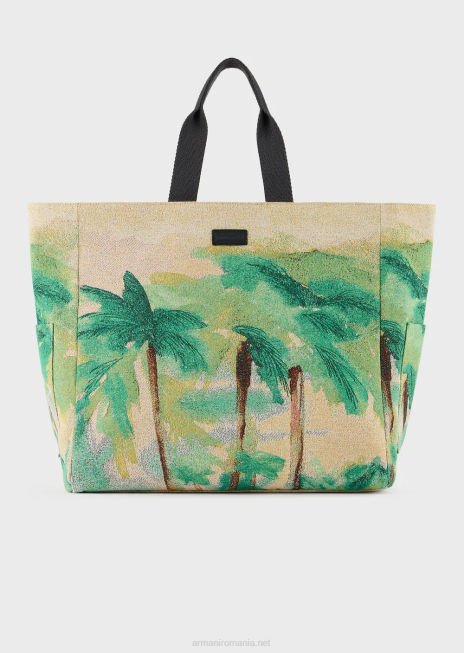 bărbați R802G1989 geantă shopper reversibilă din nailon cu imprimeu palmier Armani