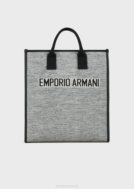 bărbați R802G1991 Geantă shopper din tricot melange cu sigla jacquard Armani negru