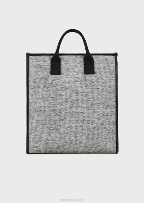 bărbați R802G1991 Geantă shopper din tricot melange cu sigla jacquard Armani negru