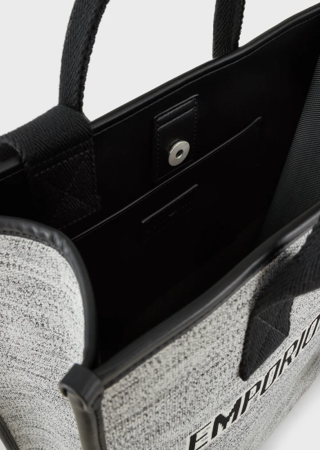 bărbați R802G1991 Geantă shopper din tricot melange cu sigla jacquard Armani negru