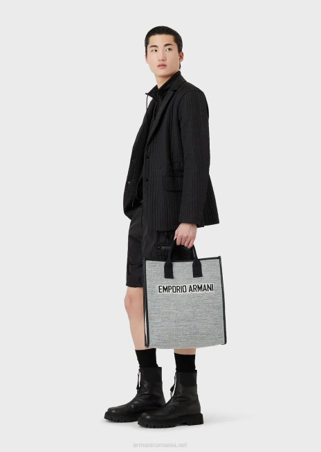 bărbați R802G1991 Geantă shopper din tricot melange cu sigla jacquard Armani negru