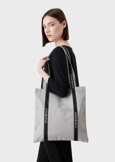 bărbați R802G1994 proiect emporio armani pentru ziua pământului geantă pentru cumpărături din țesătură sustenabilăgri