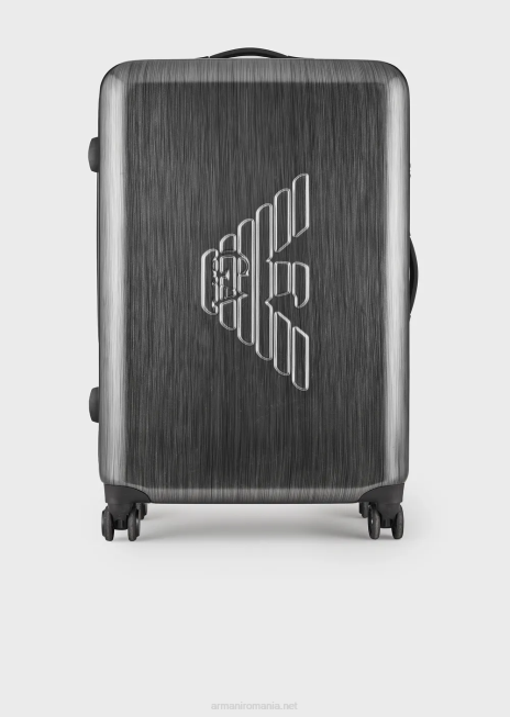 bărbați R802G1995 geantă troler mare abs cu vultur supradimensionat, în relief Armani gri