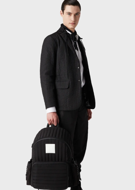 bărbați R802G1945 rucsac din nylon ripstop reciclat, matlasat Armani negru