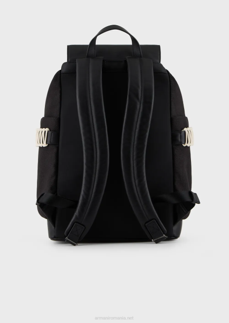 bărbați R802G1946 rucsac din twill reciclat cu detalii din piele Armani negru