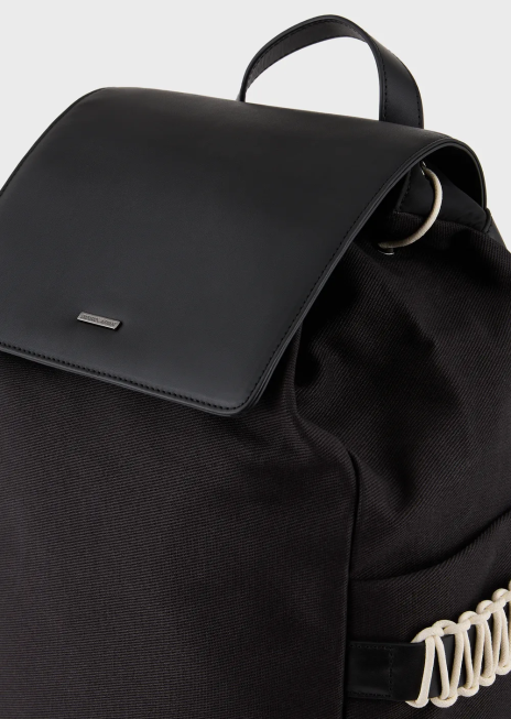 bărbați R802G1946 rucsac din twill reciclat cu detalii din piele Armani negru