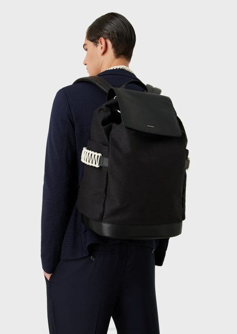 bărbați R802G1946 rucsac din twill reciclat cu detalii din piele Armani negru