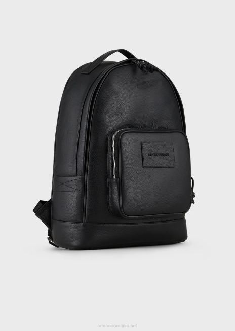 bărbați R802G1947 rucsac din piele prăbușită Armani negru