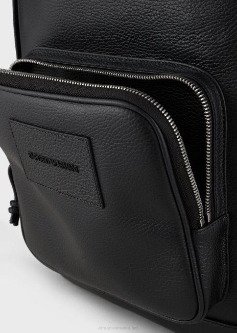 bărbați R802G1947 rucsac din piele prăbușită Armani negru