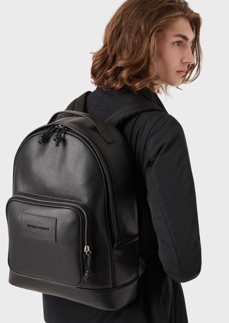 bărbați R802G1947 rucsac din piele prăbușită Armani negru