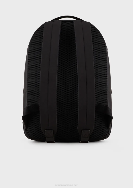 bărbați R802G1949 Rucsac rotund din piele regenerată cu imprimeu saffiano Armani negru