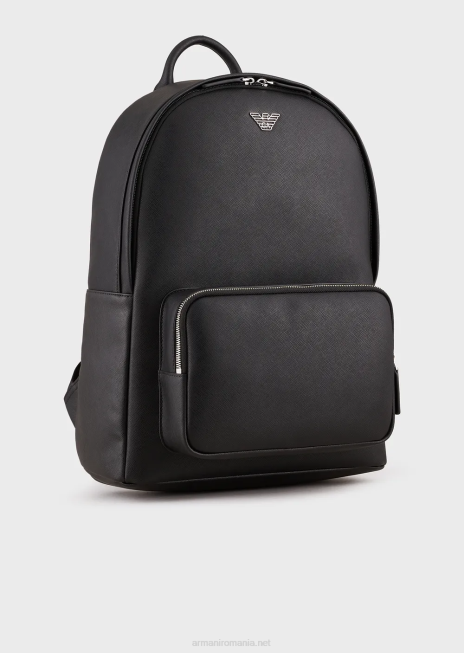 bărbați R802G1950 rucsac din piele regenerată cu pate de vultur Armani negru