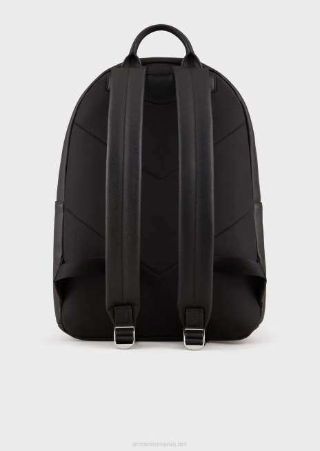 bărbați R802G1950 rucsac din piele regenerată cu pate de vultur Armani negru