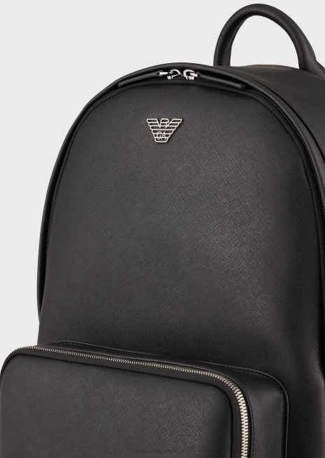 bărbați R802G1950 rucsac din piele regenerată cu pate de vultur Armani negru