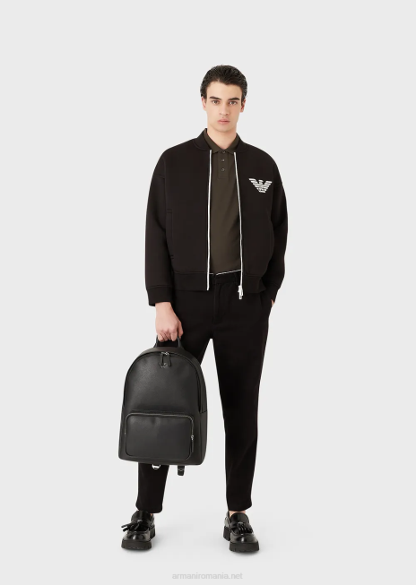 bărbați R802G1950 rucsac din piele regenerată cu pate de vultur Armani negru