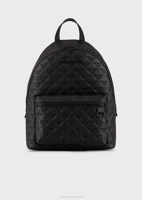 bărbați R802G1952 rucsac rotund din piele cu vultur în relief Armani