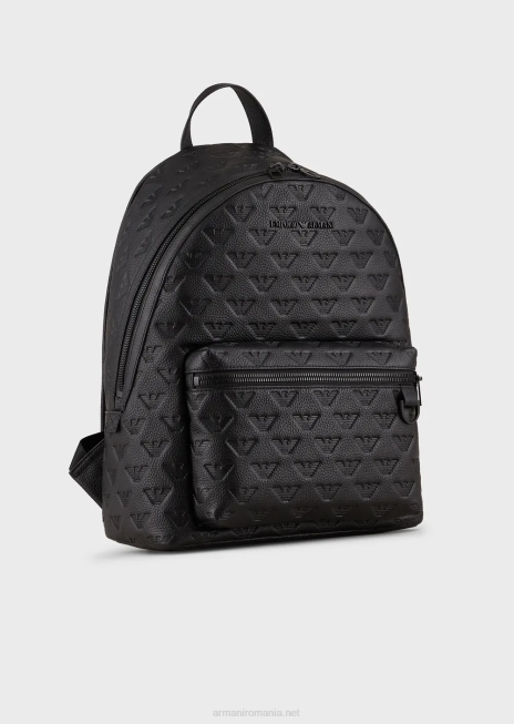 bărbați R802G1952 rucsac rotund din piele cu vultur în relief Armani