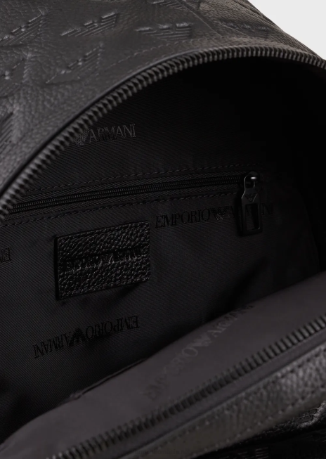 bărbați R802G1952 rucsac rotund din piele cu vultur în relief Armani