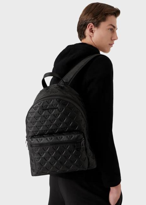 bărbați R802G1952 rucsac rotund din piele cu vultur în relief Armani