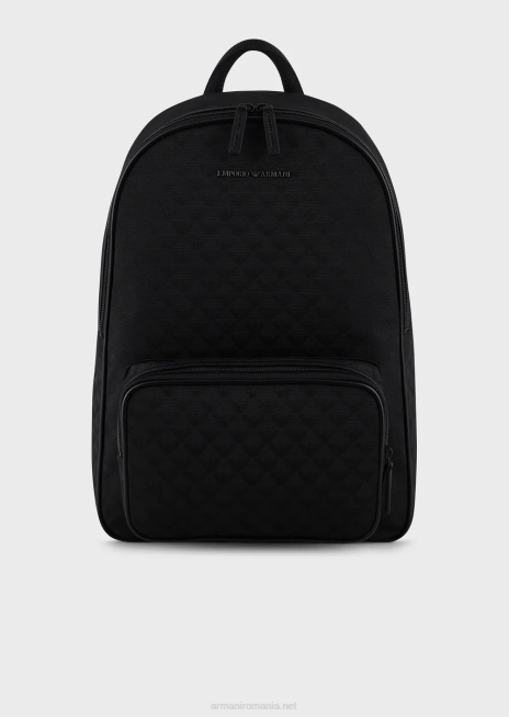 bărbați R802G1954 rucsac din nailon cu vultur jacquard peste tot Armani negru