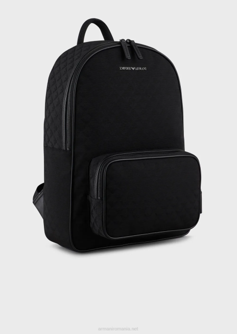 bărbați R802G1954 rucsac din nailon cu vultur jacquard peste tot Armani negru