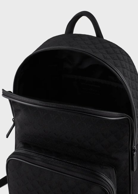 bărbați R802G1954 rucsac din nailon cu vultur jacquard peste tot Armani negru