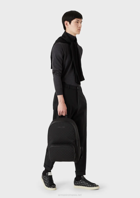 bărbați R802G1954 rucsac din nailon cu vultur jacquard peste tot Armani negru