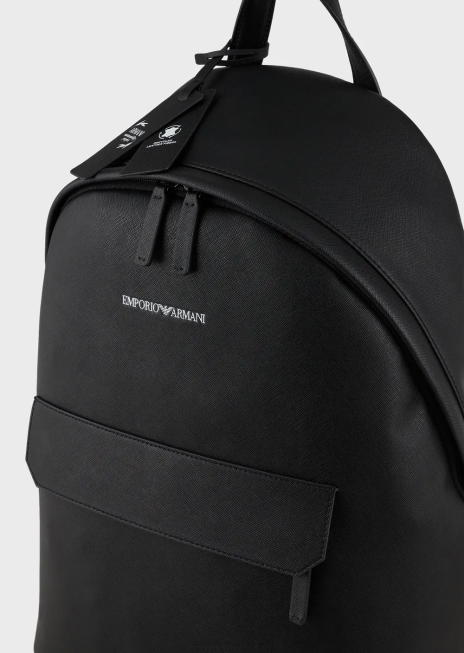 bărbați R802G1957 rucsac din piele regenerată cu imprimeu saffiano Armani negru