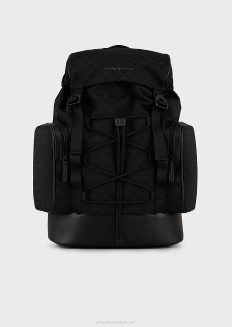 bărbați R802G1958 rucsac de drumeție din nailon cu vultur jacquard Armani negru