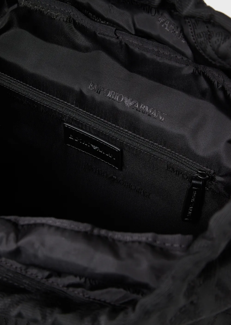 bărbați R802G1958 rucsac de drumeție din nailon cu vultur jacquard Armani negru