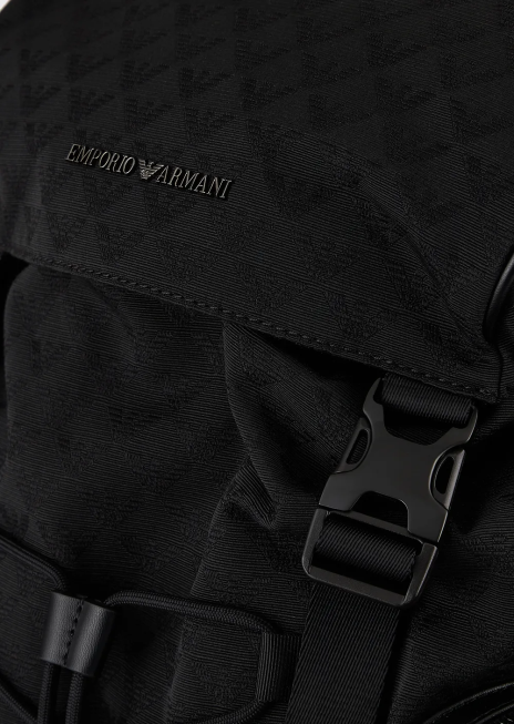 bărbați R802G1958 rucsac de drumeție din nailon cu vultur jacquard Armani negru