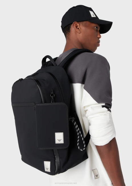 bărbați R802G1959 rucsac din nailon impermeabil pentru travel essentials Armani logo negru