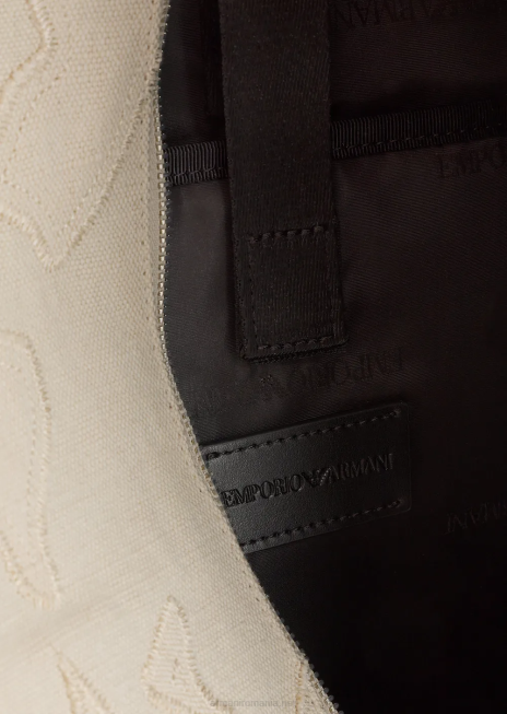 bărbați R802G1962 rucsac din pânză brodat Armani alb