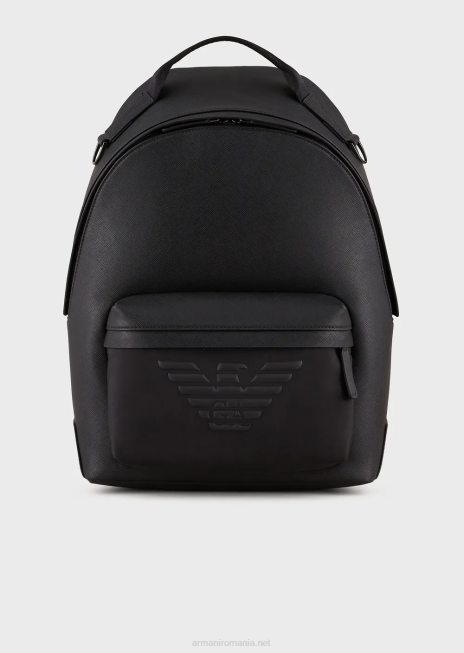 bărbați R802G1964 Rucsac rotund din piele regenerată cu imprimeu saffiano Armani