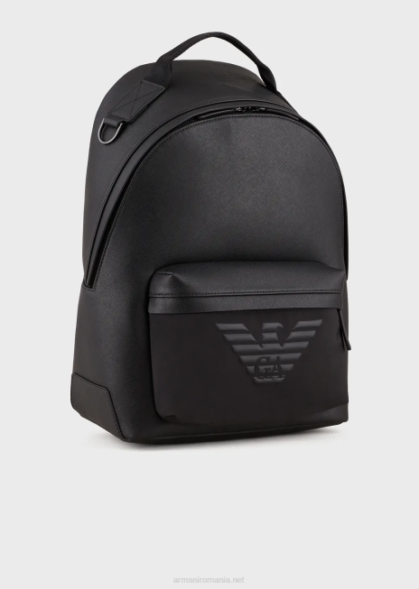 bărbați R802G1964 Rucsac rotund din piele regenerată cu imprimeu saffiano Armani