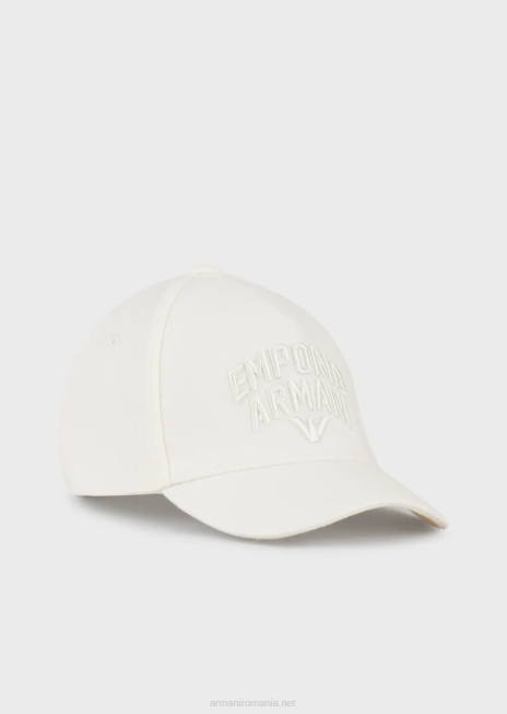 băiat R802G2485 șapcă de baseball din amestec de lână, cu broderie cu logo îndrăzneț în relief Armani
