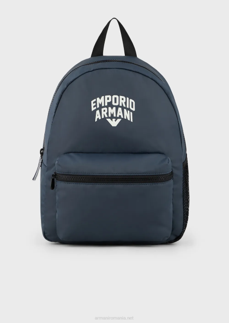 băiat R802G2493 rucsac captusit din nailon reciclat cu logo Armani