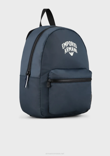 băiat R802G2493 rucsac captusit din nailon reciclat cu logo Armani