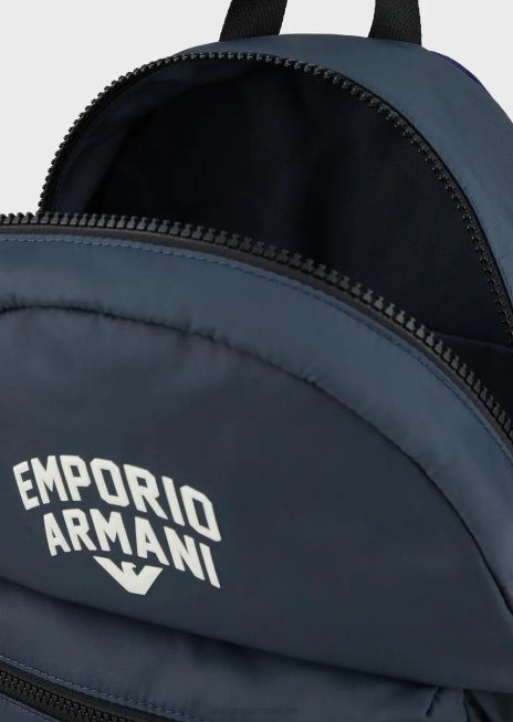 băiat R802G2493 rucsac captusit din nailon reciclat cu logo Armani