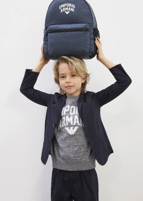 băiat R802G2493 rucsac captusit din nailon reciclat cu logo Armani